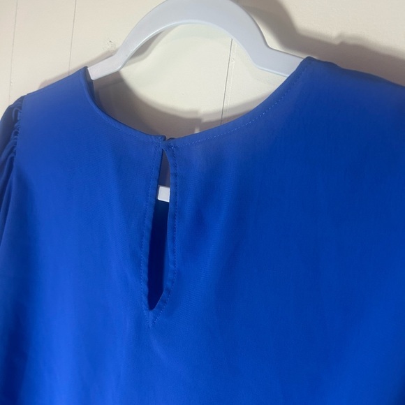 Zara, size M, blue top, keyhole cut back, large bell sleeves, silky like feel - Picture 7 of 10